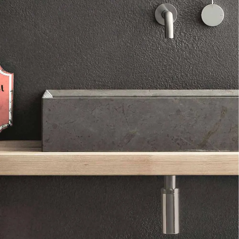 Rectangular and Modern Countertop Washbasin in Design Stone - Farartlav3 Viadurini