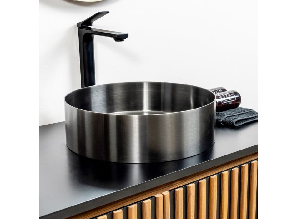 Round countertop washbasin in stainless steel in different finishes - Fiordaliso Viadurini