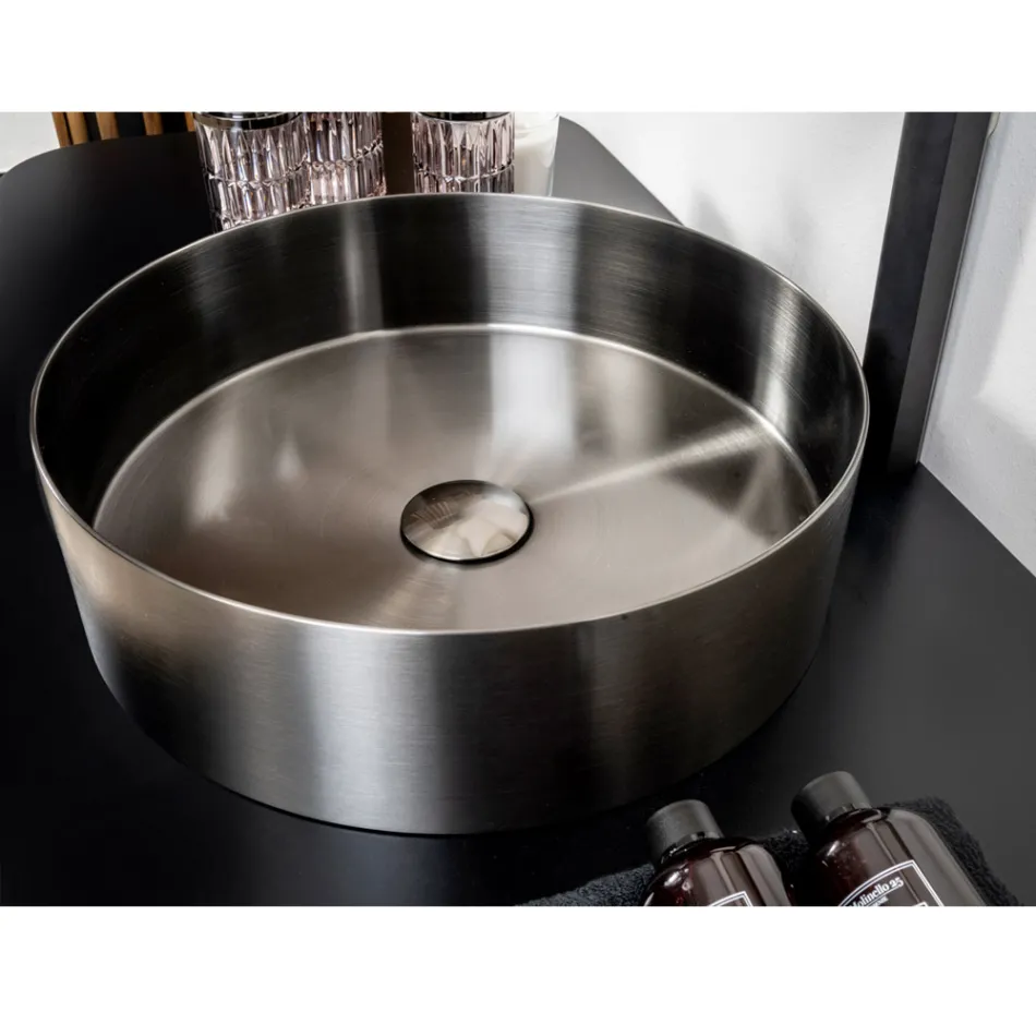 Round countertop washbasin in stainless steel in different finishes - Fiordaliso Viadurini