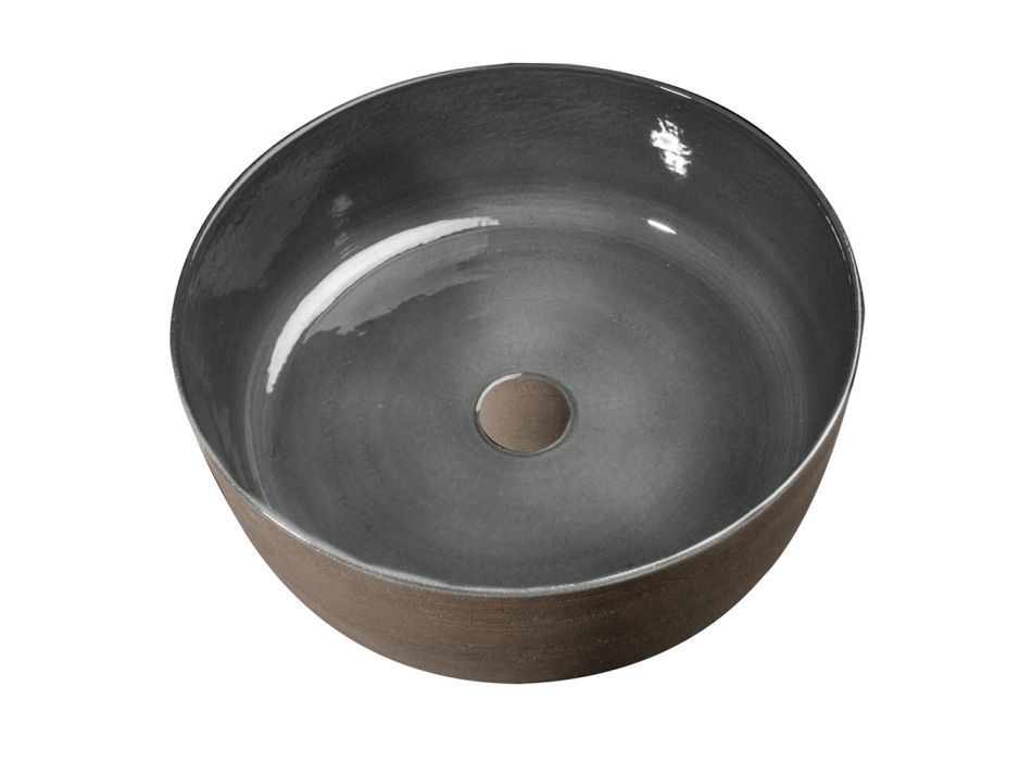 Round Gray Clay Washbasin Made in Italy - Tatiana Viadurini