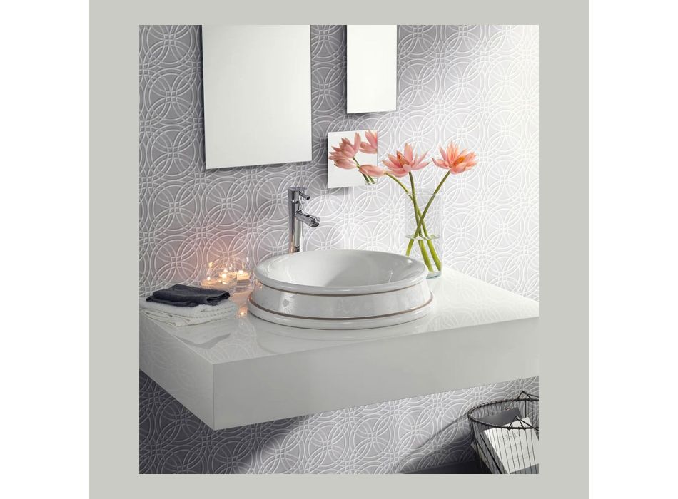 Semi-recessed bathroom sink made of Fire Clay Made in Italy - Erasmo Viadurini