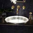 Semi-recessed washbasin in Fire Clay with band in different finishes - Botticino Viadurini