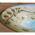 Semi-recessed washbasin in Fire Clay with Landscape by Deruta Made in Italy - Principe Viadurini