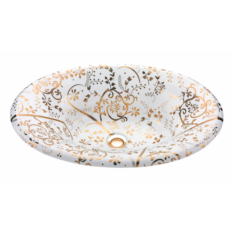 Semi-recessed washbasin in Fire Clay with Golden Spiral Made in Italy - Principe Viadurini