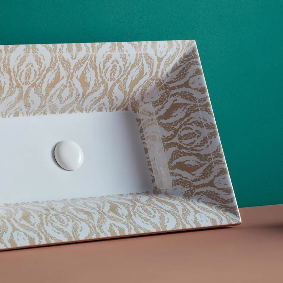 Semi-recessed washbasin in Fire Clay of Different Finishes Made in Italy - Ultima Viadurini