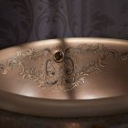 Semi-recessed washbasin in Araldica Brown Fire Clay Made in Italy - Botticino Viadurini