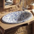 Semi-recessed washbasin in hand-painted fire clay Made in Italy - Principe