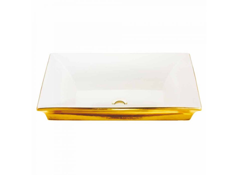 Modern semi-recessed sink in fire clay and gold made in Italy, Guido Viadurini