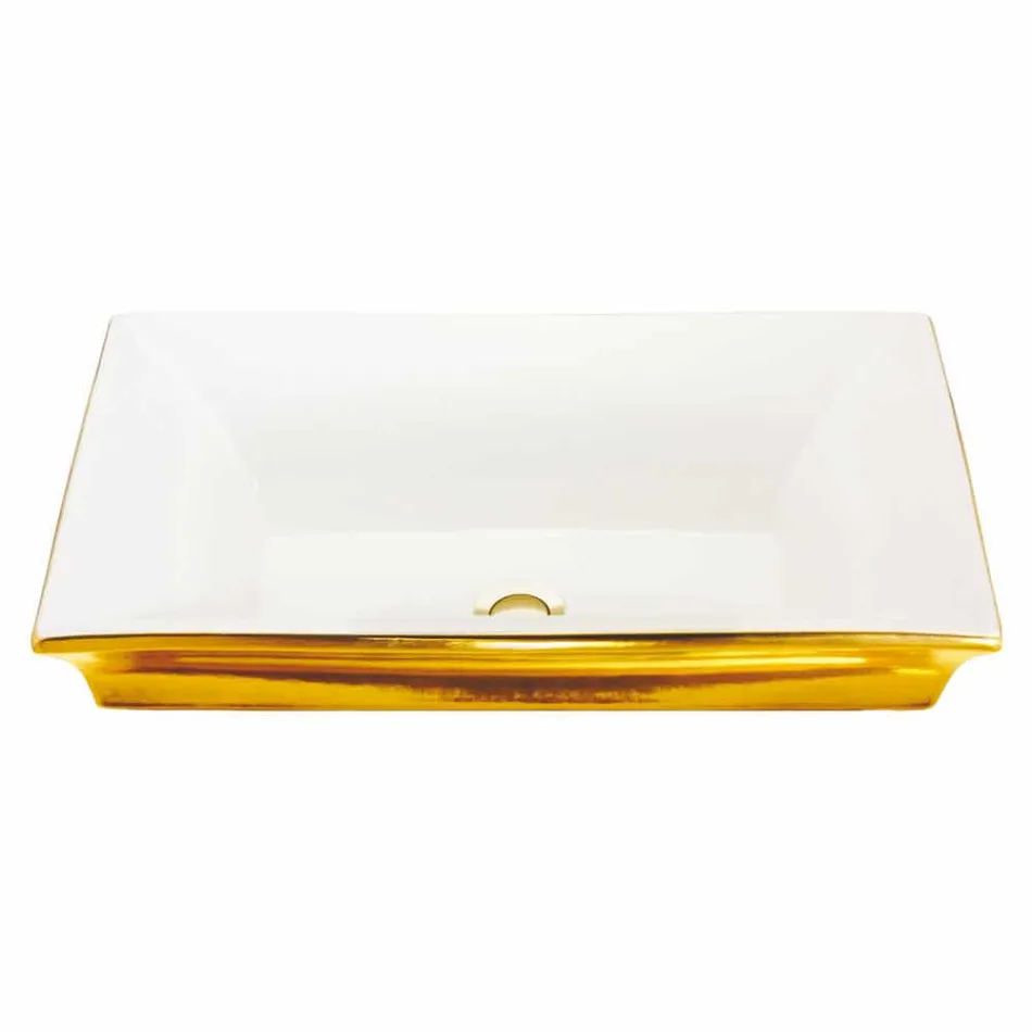 Modern semi-recessed sink in fire clay and gold made in Italy, Guido Viadurini
