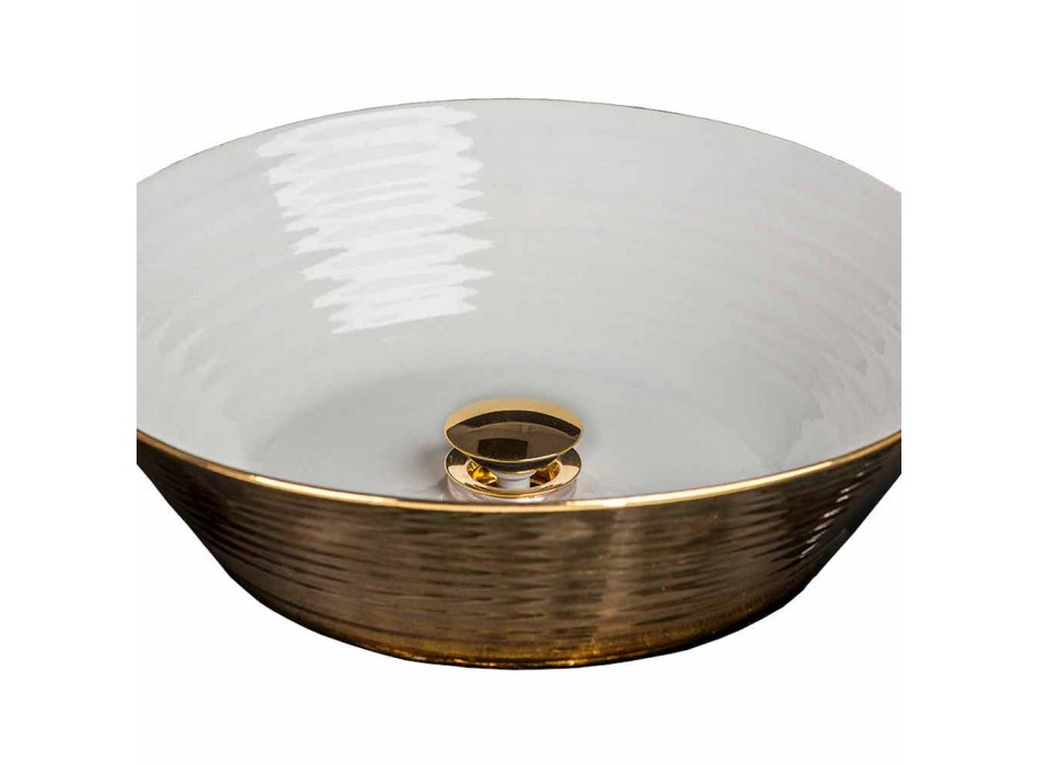 Round top washbasin in porcelain and gold made in Italy, Felice