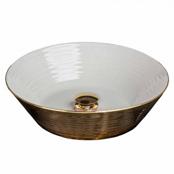 Round top washbasin in porcelain and gold made in Italy, Felice