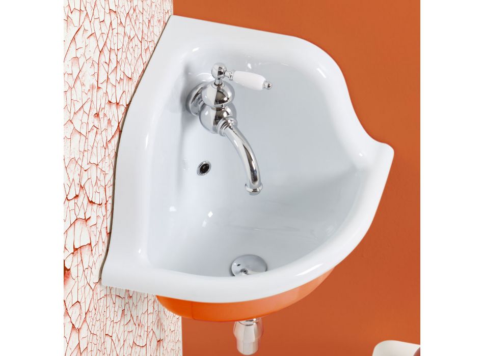 Angular Wall-hung Washbasin in White and Colored Ceramic 42 cm - Angelino Viadurini