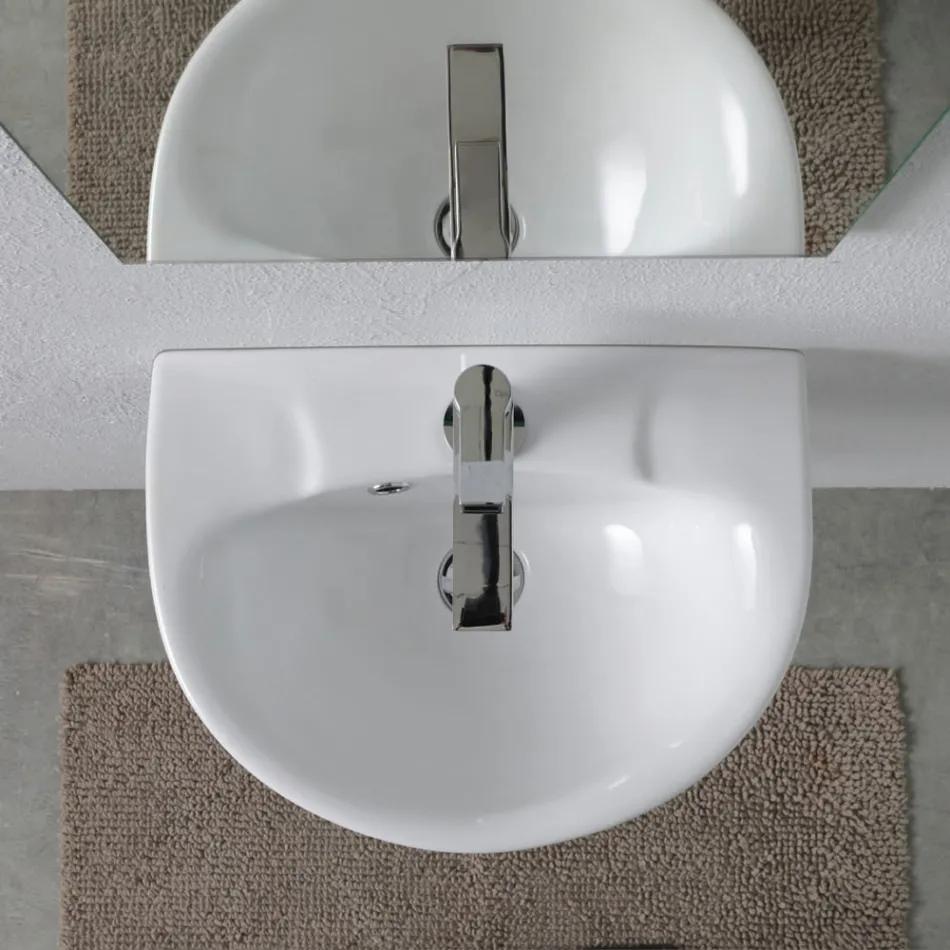 Wall-hung white ceramic sink with an elegant modern design - Silica Viadurini