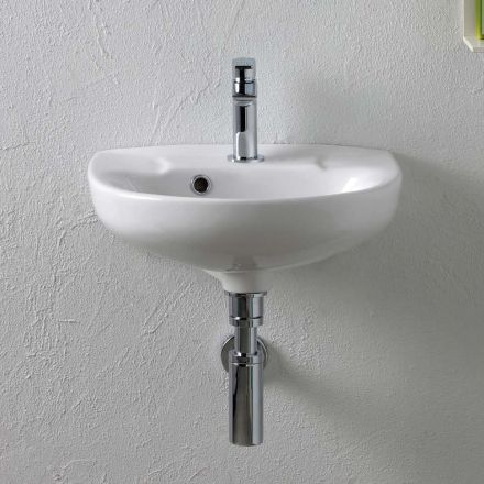 Wall-hung white ceramic sink with an elegant modern design - Silica Viadurini