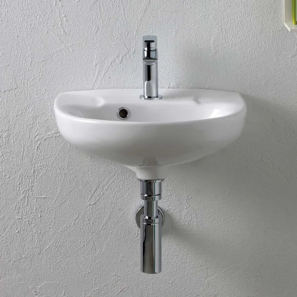 Wall-hung white ceramic sink with an elegant modern design - Silica Viadurini