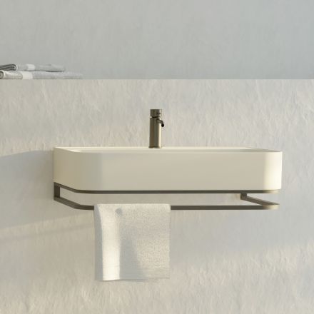 Wall-hung Ceramic Washbasin with Optional Towel Holder Made in Italy - Graffa Viadurini