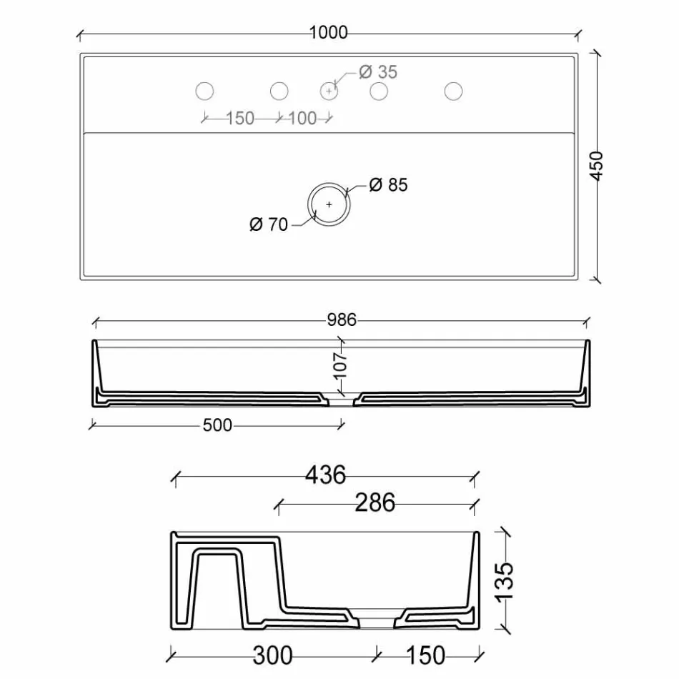 Modern design suspended ceramic washbasin Sun 100x45 cm made in Italy Viadurini