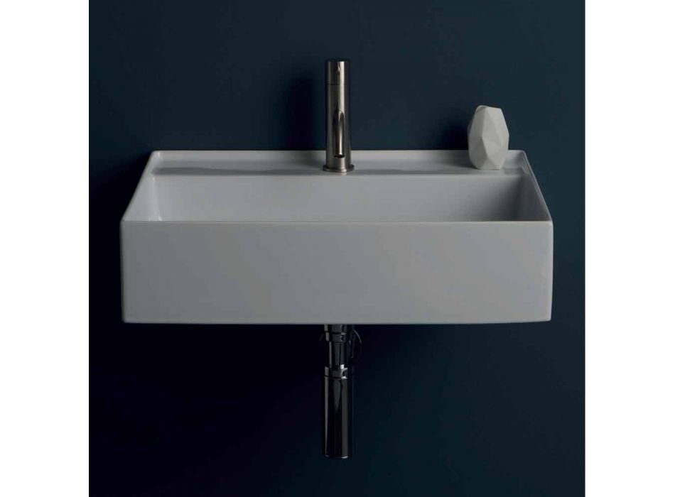 Modern design suspended ceramic washbasin Sun 60x45 cm, made in Italy Viadurini