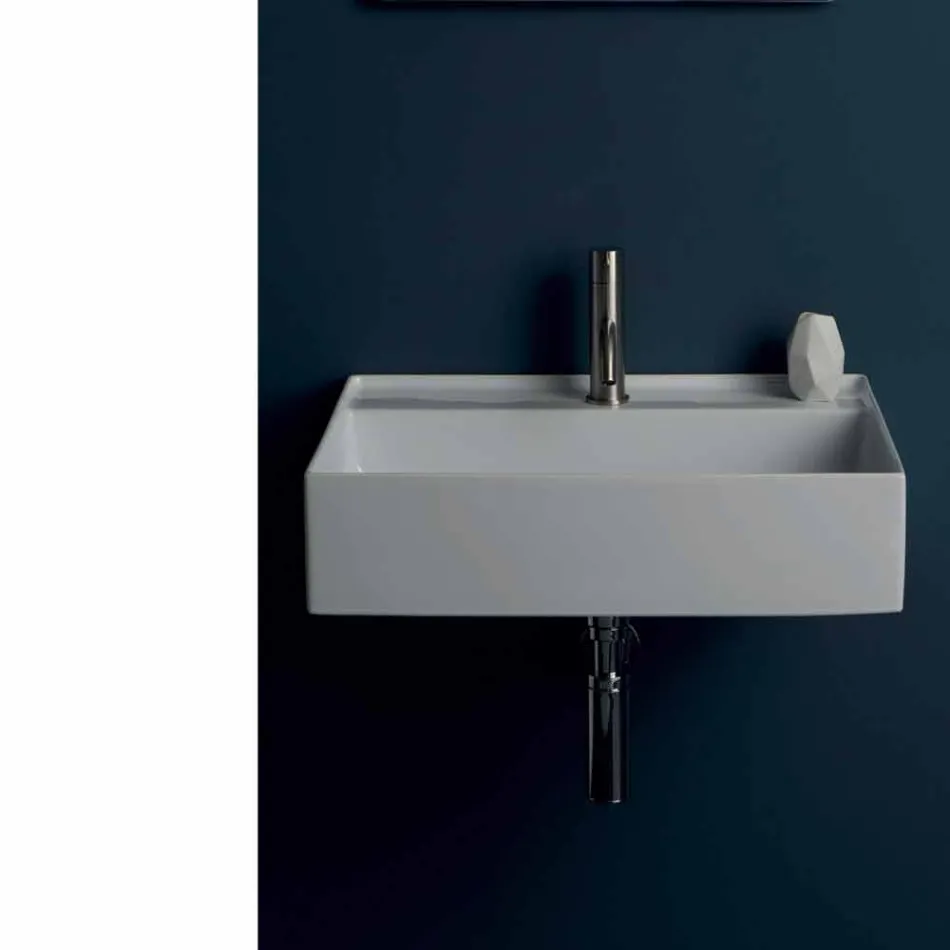Modern design suspended ceramic washbasin Sun 60x45 cm, made in Italy Viadurini