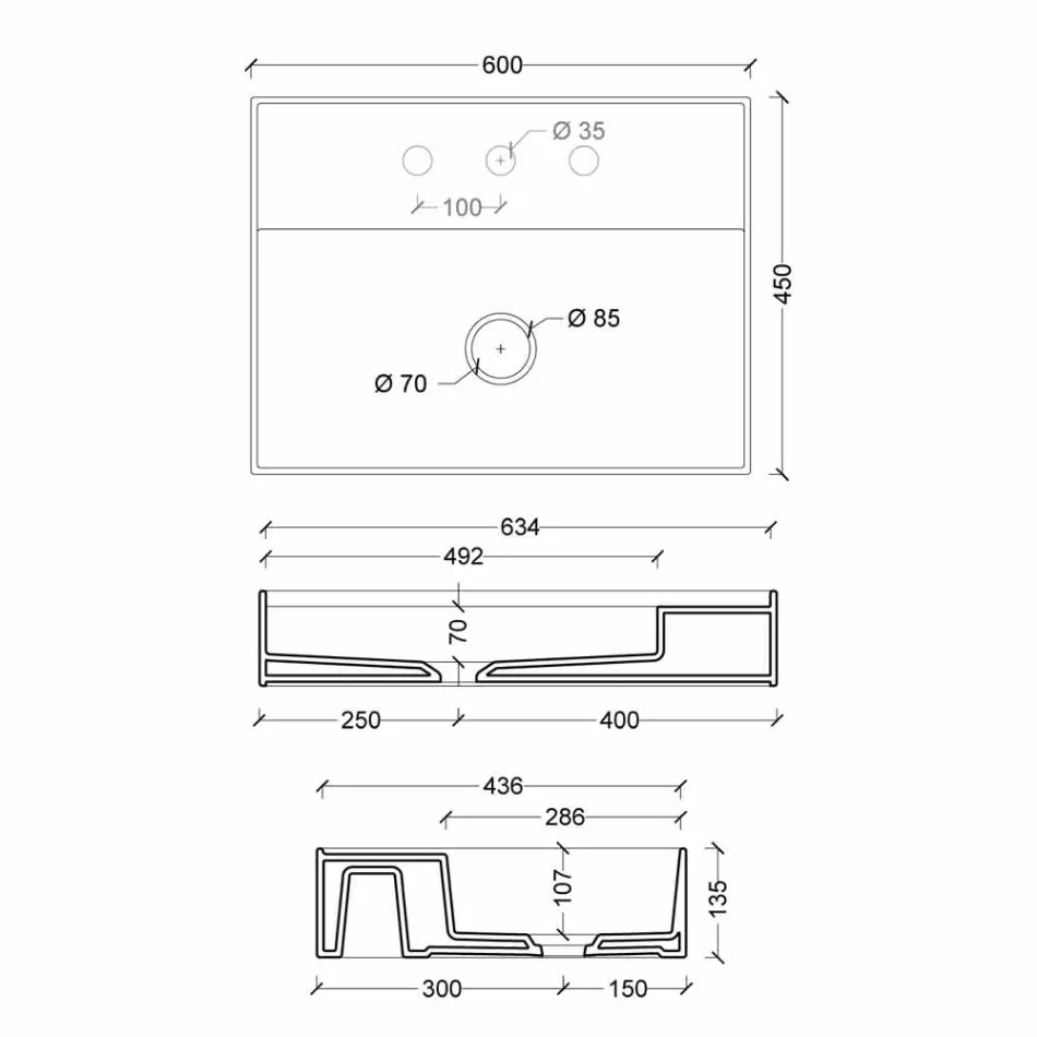 Modern design suspended ceramic washbasin Sun 60x45 cm, made in Italy Viadurini