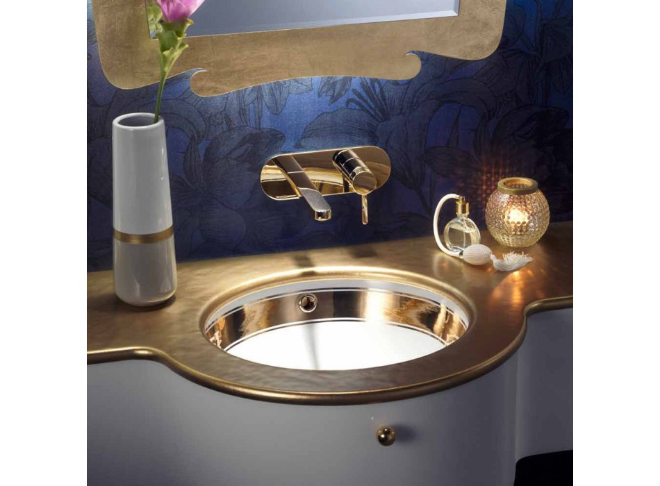 Baroque undermount sink in fire clay and gold made in Italy, Aegean