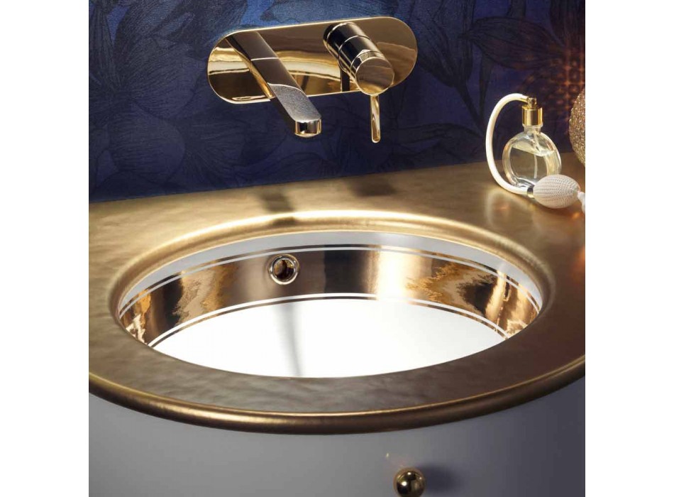 Baroque undermount sink in fire clay and gold made in Italy, Aegean