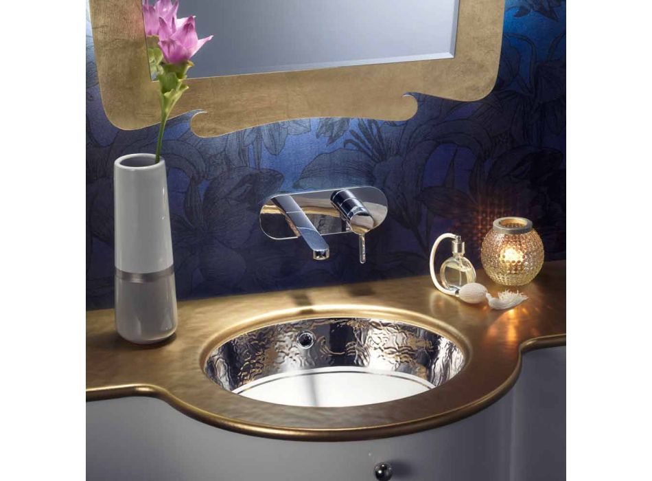 Baroque undercounter washbasin in fire clay and platinum made in Italy, Aegean
