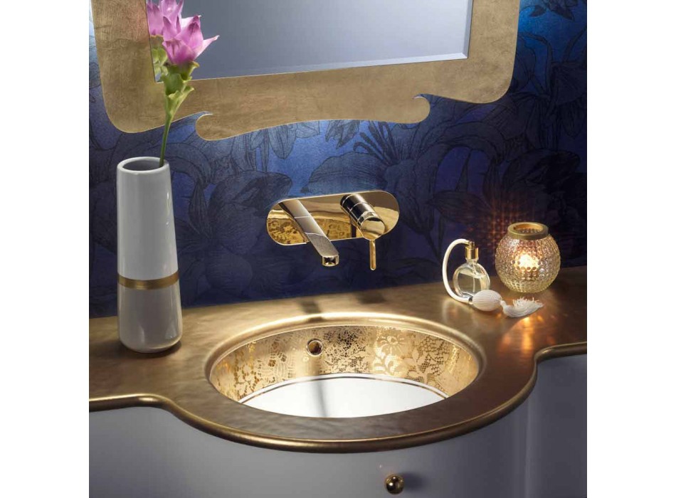 Undermount sink in fire clay and gold handmade in Italy, Aegean Viadurini