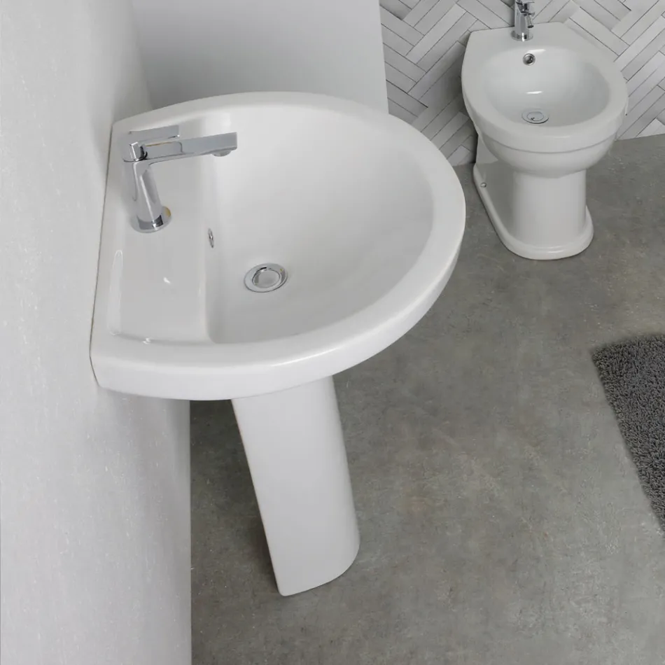 White Ceramic Pedestal Sink with an Elegant Modern Design - Silica Viadurini