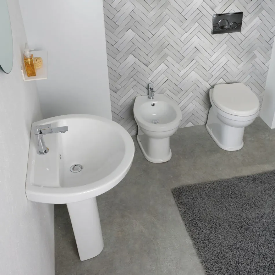 White Ceramic Pedestal Sink with an Elegant Modern Design - Silica Viadurini