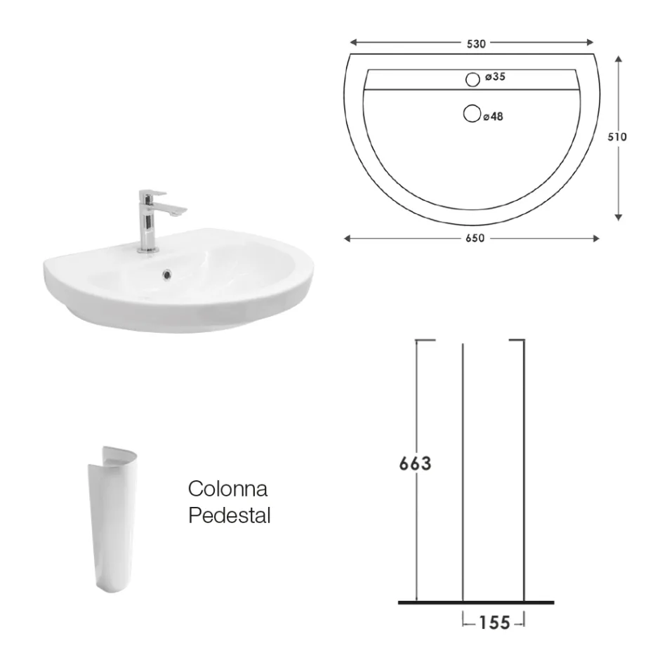 White Ceramic Pedestal Sink with an Elegant Modern Design - Silica Viadurini