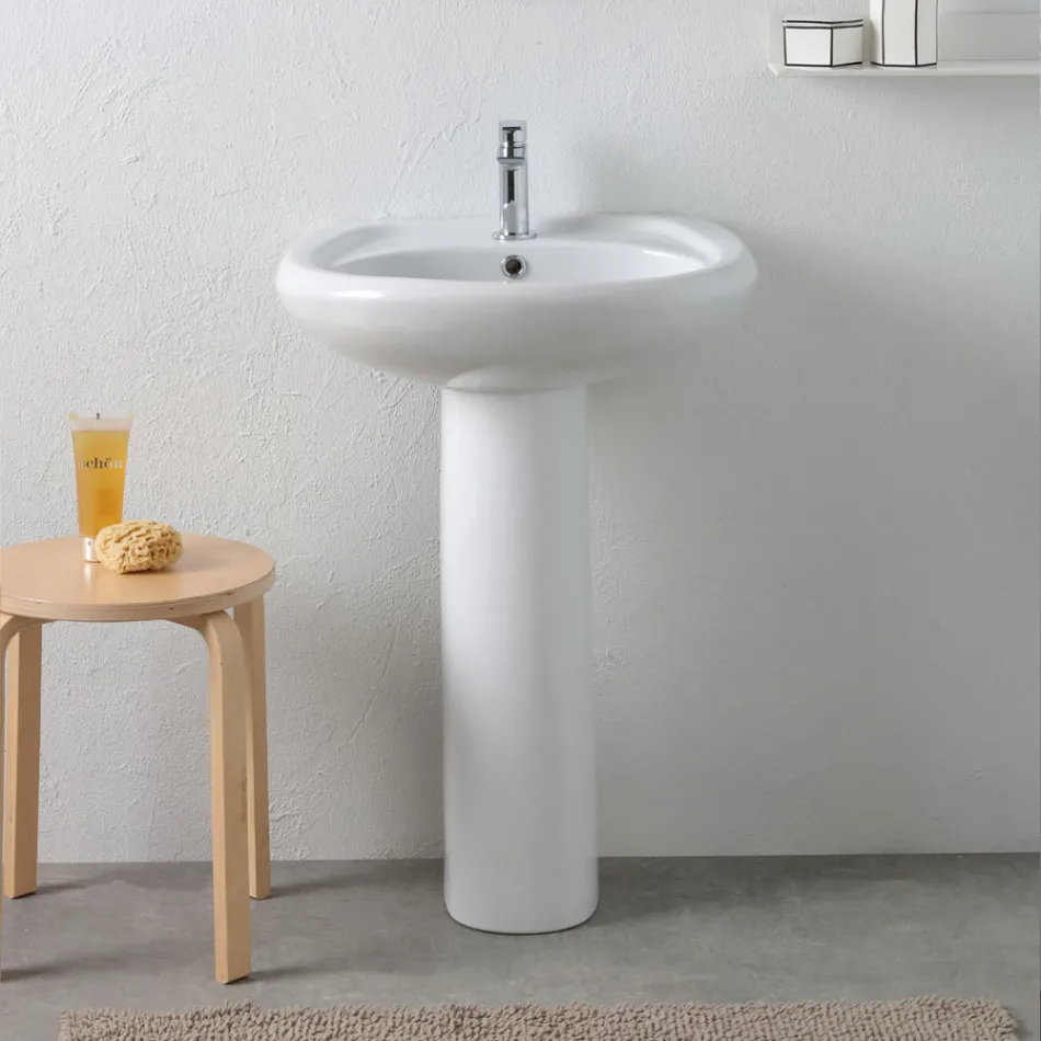 White Ceramic Pedestal Sink with an Elegant Modern Design - Silica Viadurini