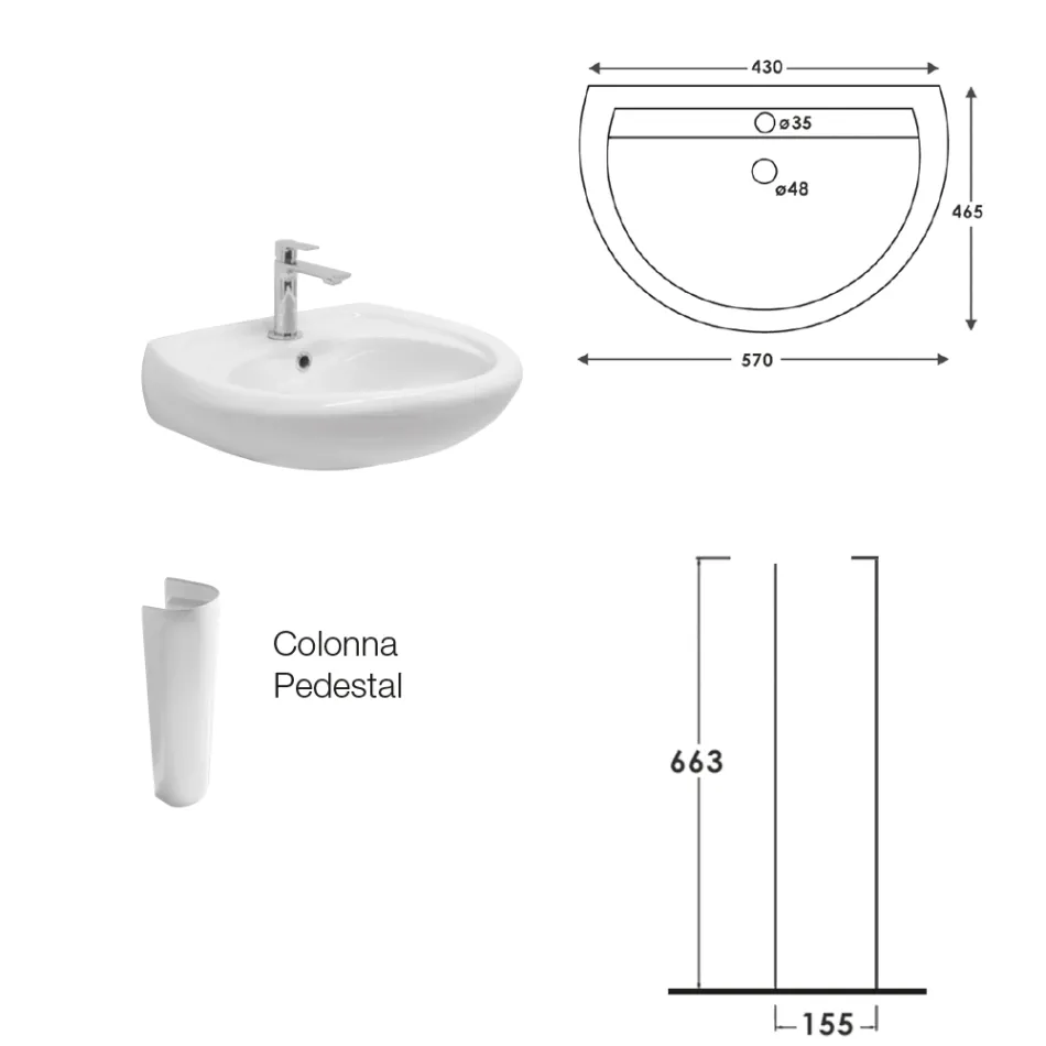 White Ceramic Pedestal Sink with an Elegant Modern Design - Silica Viadurini