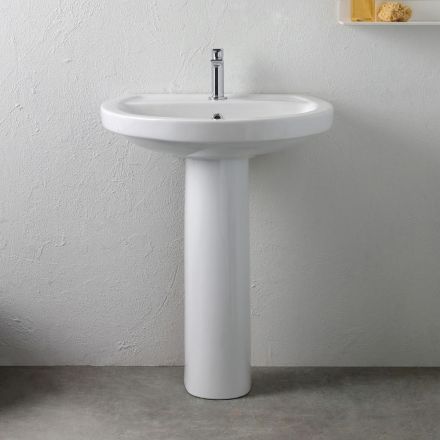 White Ceramic Pedestal Sink with an Elegant Modern Design - Silica Viadurini