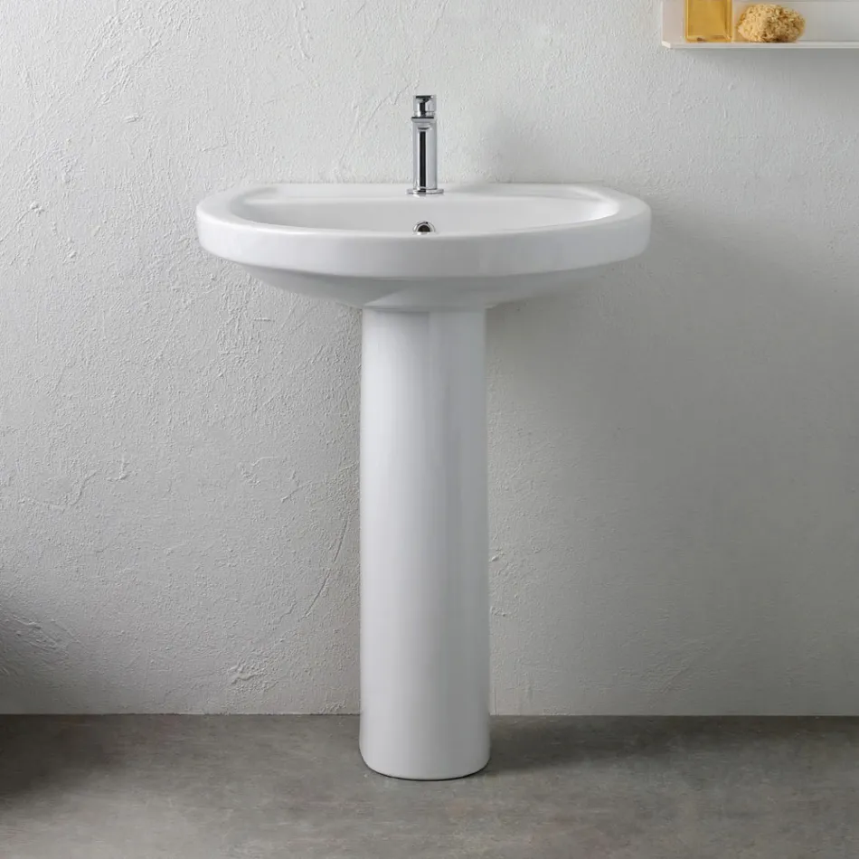 White Ceramic Pedestal Sink with an Elegant Modern Design - Silica Viadurini
