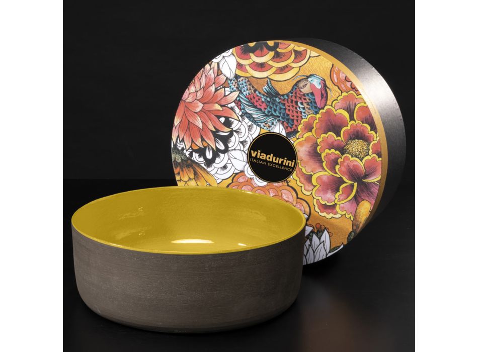 Yellow Round Countertop Washbasin in Glazed Clay Made in Italy - Tatiana Viadurini