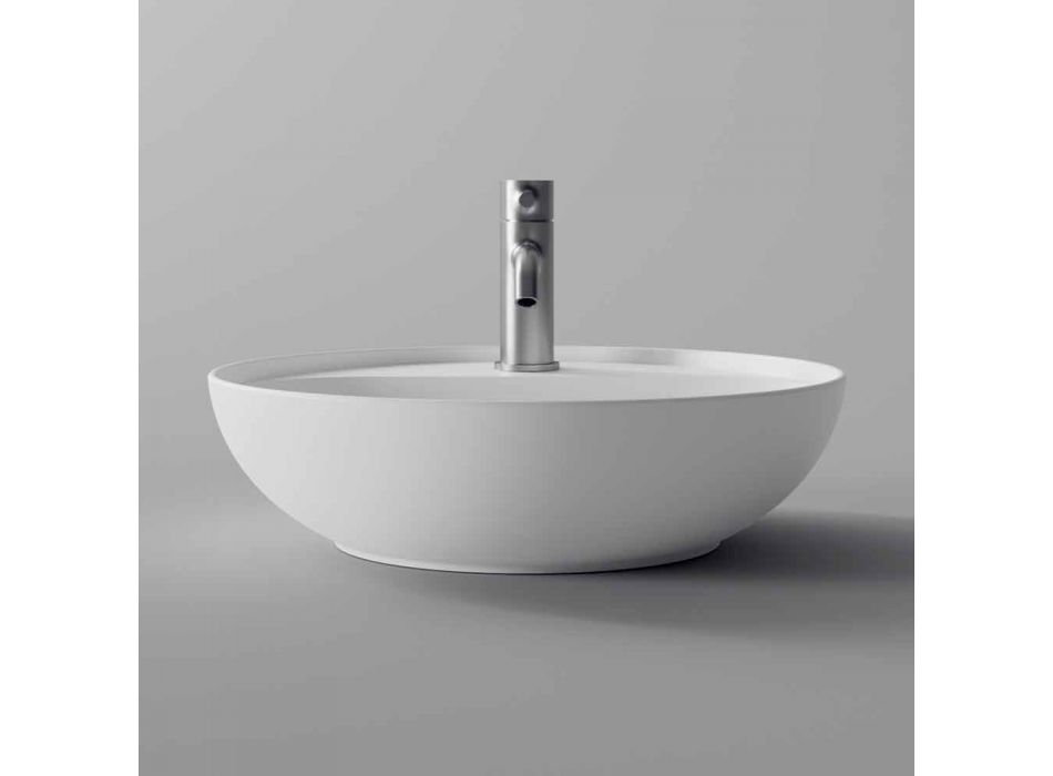 Round Countertop Washbasin in Ceramic Made in Italy for the Bathroom - Omarance Viadurini