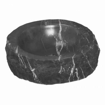Round Countertop Washbasin in Raw Black Marquinia Marble Made in Italy - Bernini Viadurini