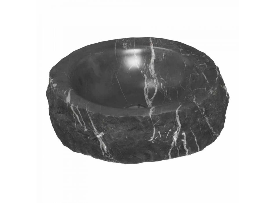 Round Countertop Washbasin in Raw Black Marquinia Marble Made in Italy - Bernini Viadurini