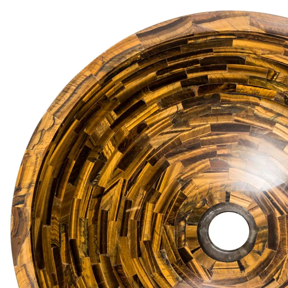 Round countertop washbasin in Pollon tiger eye stone Viadurini