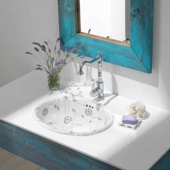 Round recessed washbasin in classic porcelain made in Italy, Santiago