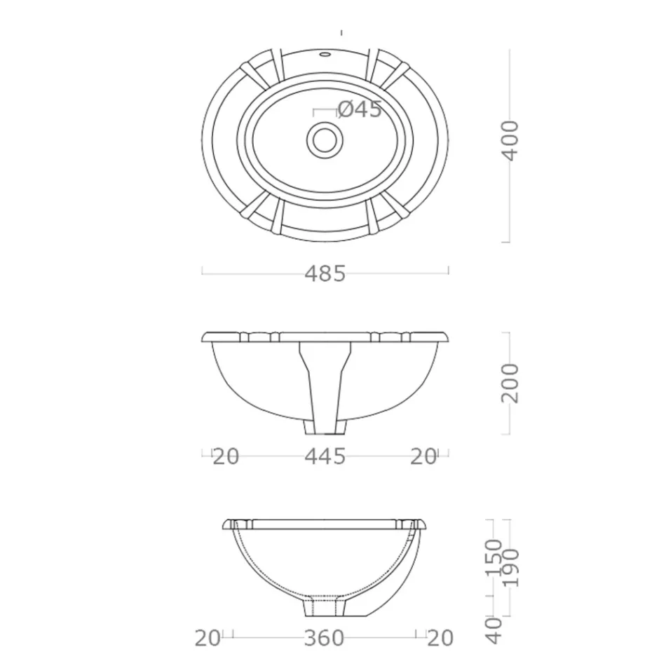 Classic circular built-in sink in porcelain made in Italy, Santiago  Viadurini