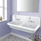 Vintage Wall-Mounted Double Basin Washbasin in Gray Ceramic - Jack Viadurini