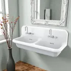 Vintage Wall-Mounted Double Basin Washbasin in Gray Ceramic - Jack Viadurini