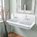 Vintage Wall-Mounted Double Basin Washbasin in Gray Ceramic - Jack