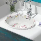 Vintage Hand-Cast Porcelain Washbasin with Flowers Made in Italy - Barbera Viadurini