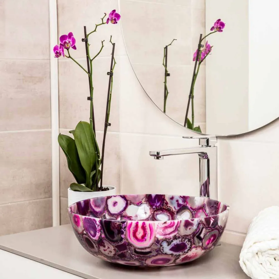 Round Agate Stone Countertop Sink - Buffalo Viadurini