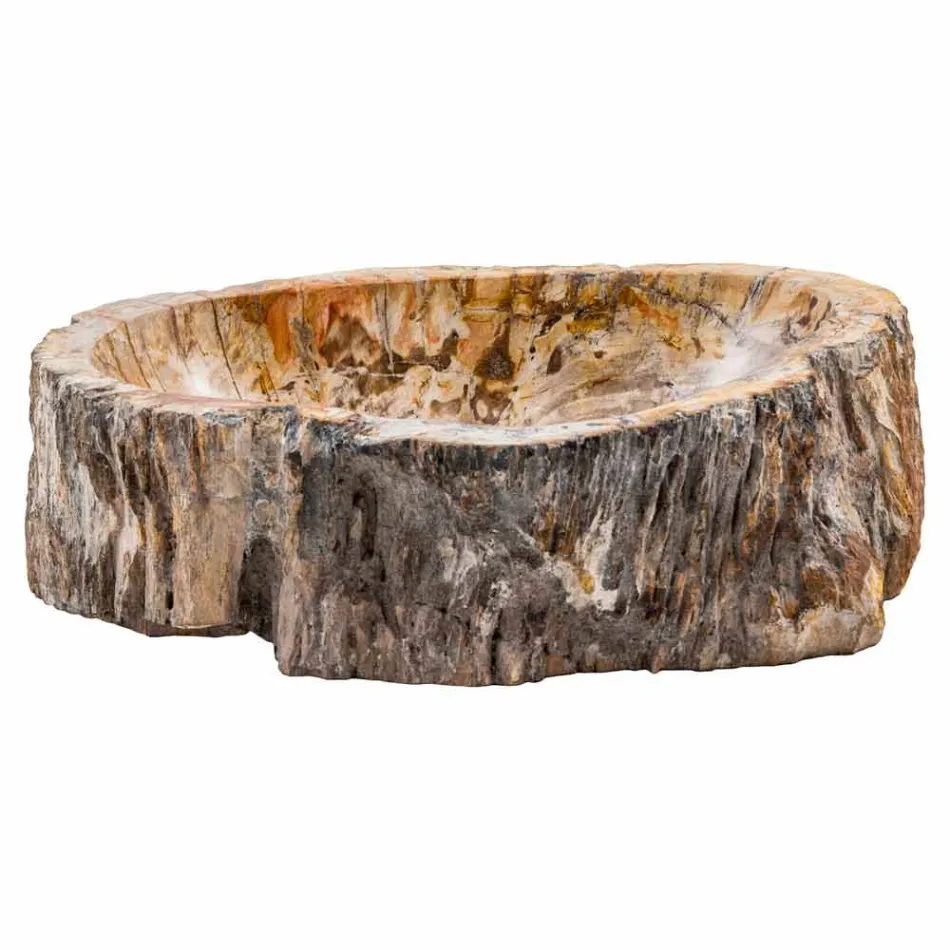 Countertop sink produced by hand in fossil wood, Neviglie Viadurini