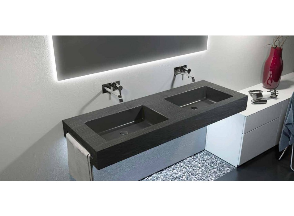 Modern suspended double sink in Texolid made in Italy, Rufina Viadurini