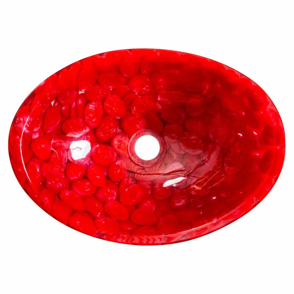 Modern countertop sink in red resin handmade, Buscate Viadurini